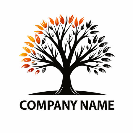 vector tree logo design template. Black and orange art tree silhouette isolated on white backgroundのイラスト素材