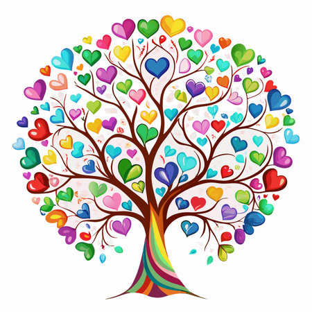 Valentine tree with colorful hearts isolated on white background. Vector illustrationのイラスト素材