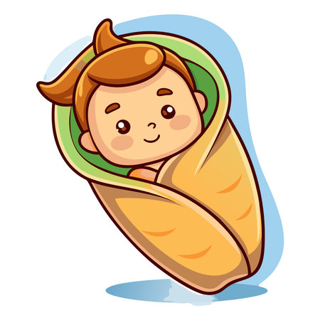 Cute little baby boy wrapped in a blanket. Vector illustration.のイラスト素材