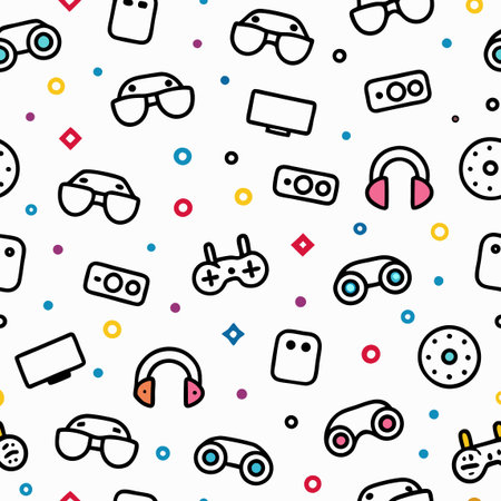Seamless pattern with gamepad, glasses and headphones. Vector illustration.のイラスト素材