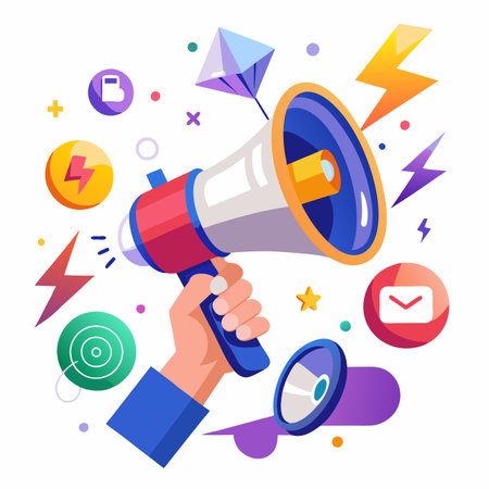 Megaphone in hand. Vector illustration in flat style on white background.のイラスト素材