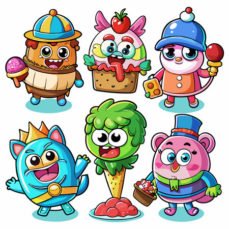 Cute Monsters and animals cartoon set. Vector illustration isolated on white background.のイラスト素材