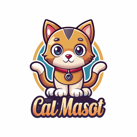 Cute cat mascot logo. Vector illustration of cartoon cat mascot logo.のイラスト素材
