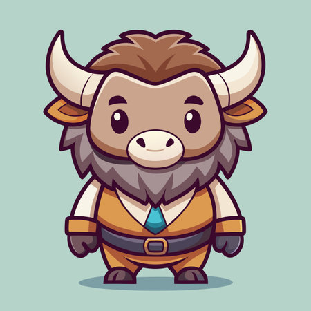 Cute buffalo cartoon character vector illustration design. Cute cartoon buffalo mascot.のイラスト素材