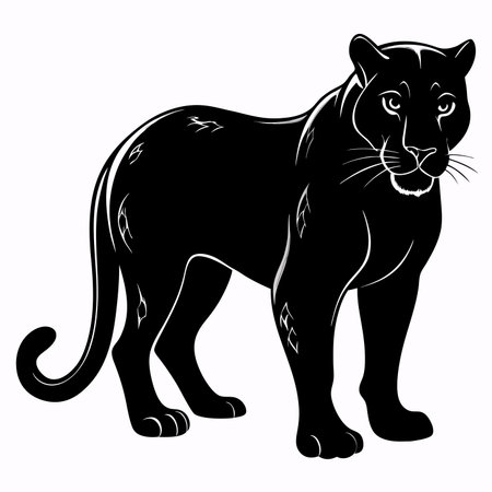 Black silhouette of a lioness on a white background. Vector illustrationのイラスト素材