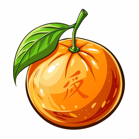 Orange with leaf isolated on white background. Vector illustration of ripe orange.のイラスト素材