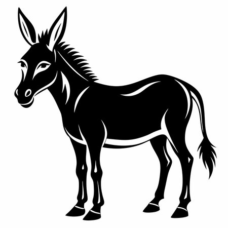 Vector image of the silhouette of a donkey on a white background.のイラスト素材