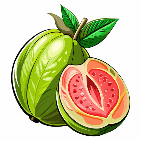 Illustration of guava on a white background. Vector illustration.のイラスト素材