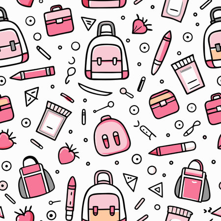 Seamless pattern with hand drawn school supplies. Vector illustration.のイラスト素材