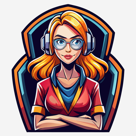 Beautiful girl with headphones and glasses. Vector illustration in cartoon style.のイラスト素材