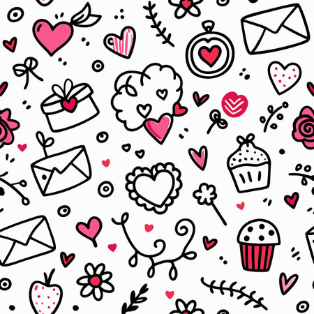 Valentine's day doodle seamless pattern. Vector illustrationのイラスト素材