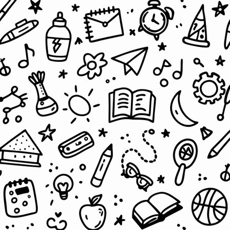 Back to school doodle icons set. Hand drawn vector illustration.のイラスト素材