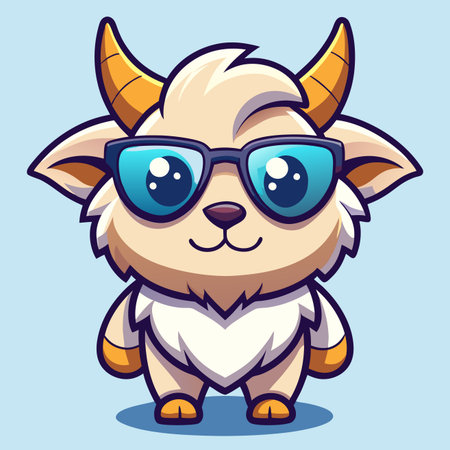 Cute cartoon goat with big eyes wearing glasses. Vector illustration.のイラスト素材