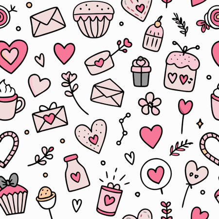 Seamless pattern with hand drawn elements for Valentine's Day.のイラスト素材