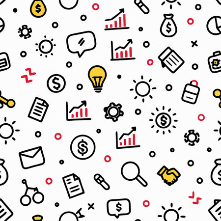 Seamless pattern with hand drawn business icons. Vector illustration.のイラスト素材