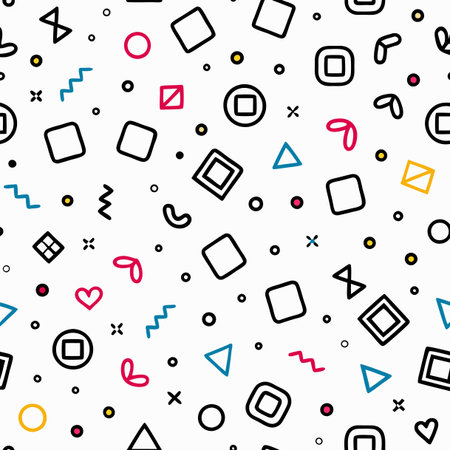 Seamless pattern with geometric shapes and memphis elements. Vector illustration.のイラスト素材