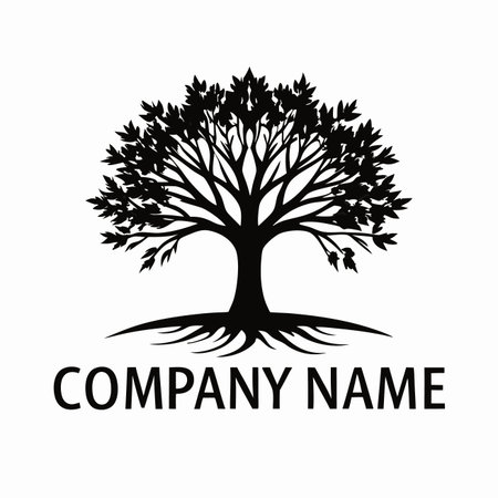 Black tree logo design template. Vector illustration of a tree logo.のイラスト素材