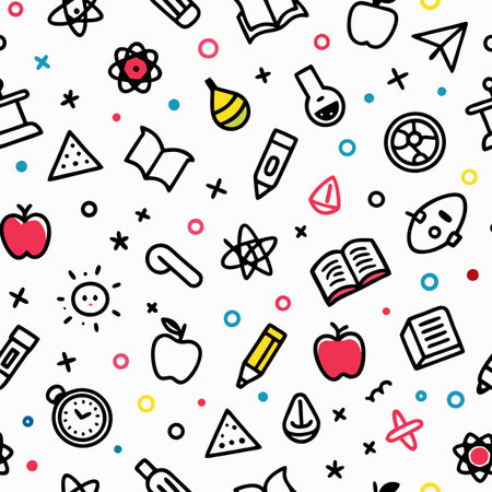 Seamless pattern with school supplies on a white background. Vector illustration.のイラスト素材