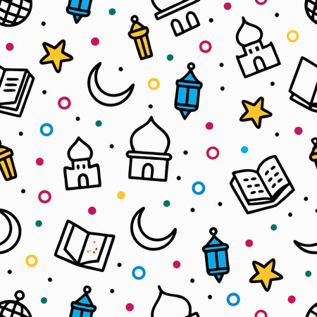 Seamless pattern with mosque, moon and stars. Vector illustrationのイラスト素材