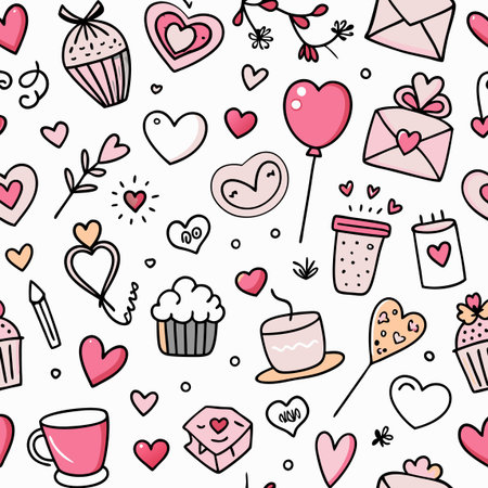 Seamless vector pattern with cute hand drawn elements for valentines dayのイラスト素材