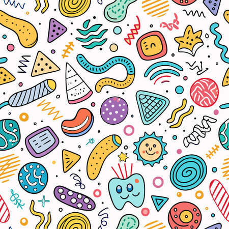 Seamless pattern with funny doodle monsters. Vector illustrationのイラスト素材