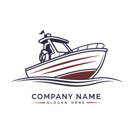 Boat Logo Template. Vector illustration of a fishing boat logo.のイラスト素材
