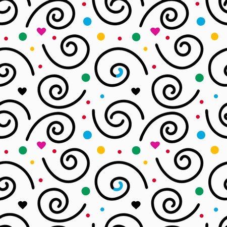 Seamless pattern with swirls and hearts. Vector illustration.のイラスト素材