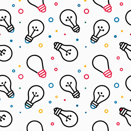 Vector seamless pattern with lightbulbs. Hand drawn doodle illustration.のイラスト素材