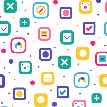 Seamless pattern with colorful squares and crosses. Vector illustration.のイラスト素材