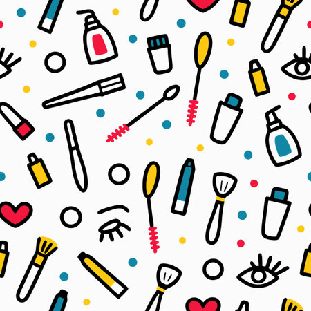 Seamless pattern with cosmetics. Vector illustration in doodle style.のイラスト素材