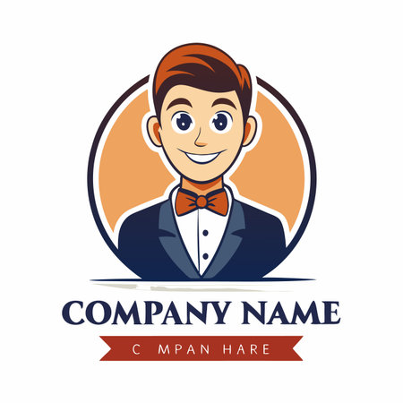 Cute cartoon vector illustration of a waiter with a bow tie.のイラスト素材