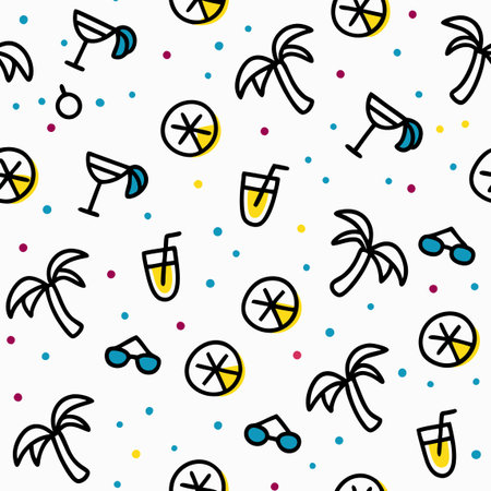 Seamless pattern with palm trees and cocktails. Vector illustration.のイラスト素材
