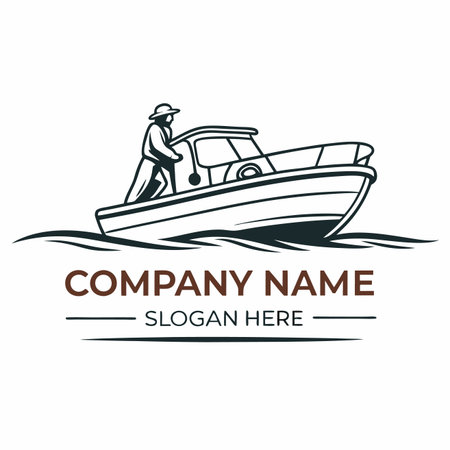 Fishing boat vector logo template. Fisherman on the boat.のイラスト素材