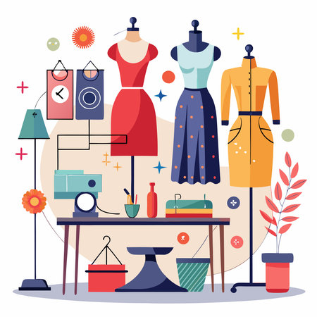 Dressmaking and tailoring concept. Vector illustration in flat styleのイラスト素材