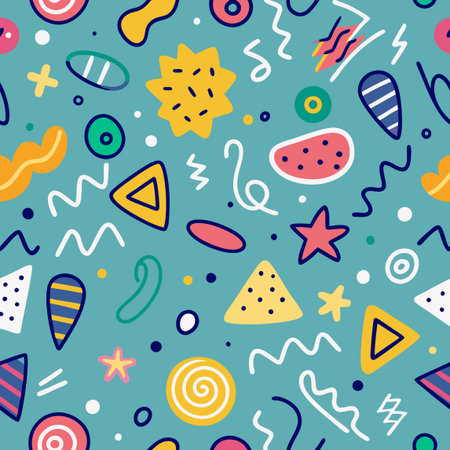 Seamless pattern with hand drawn doodle elements. Vector illustration.