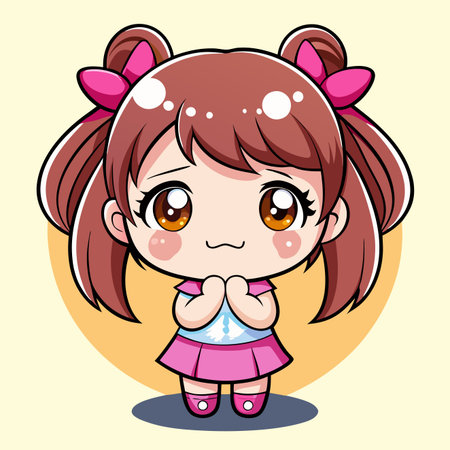 Cute little girl cartoon character. Vector illustration of a cute little girl.のイラスト素材