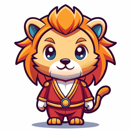 Lion in red costume. Vector illustration isolated on white background.のイラスト素材