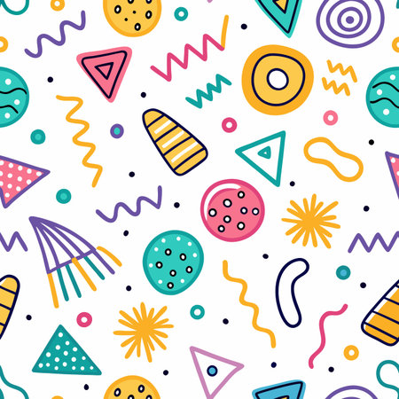 Seamless vector pattern with colorful hand drawn doodle elementsのイラスト素材