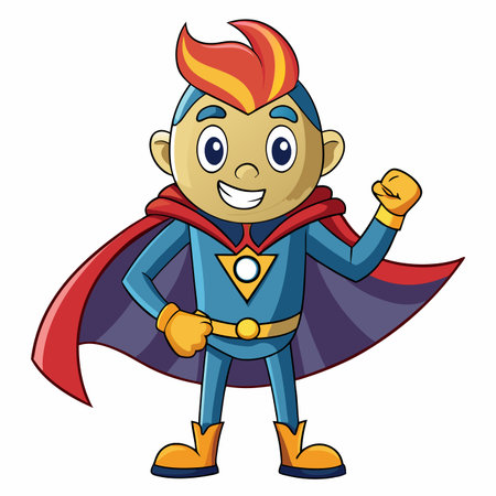 Superhero boy cartoon character vector illustration. Isolated on white background.のイラスト素材