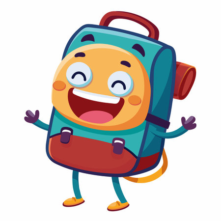 cute and happy backpack cartoon vector illustration graphic design vector illustration graphic designのイラスト素材