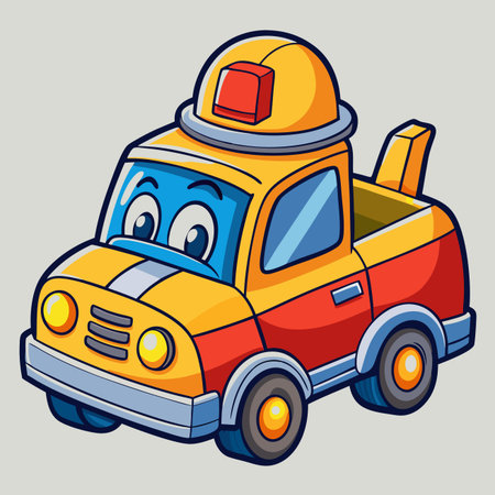 Illustration of a funny cartoon fireman car on a gray backgroundのイラスト素材