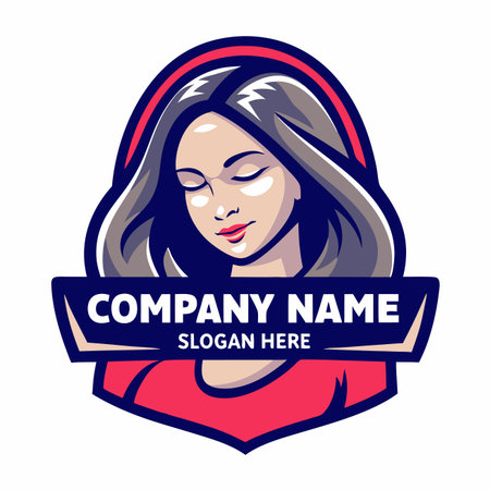 Vector illustration of a beautiful woman face with closed eyes in red circle.のイラスト素材