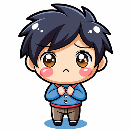 Cute Little Boy Wearing School Uniform - Cartoon Vector Illustrationのイラスト素材