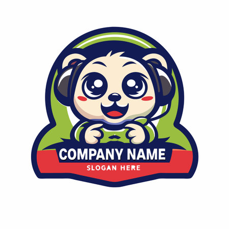 Cute panda mascot logo design. Vector illustration isolated on white background.のイラスト素材