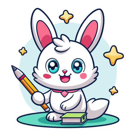 Cute bunny with pencil and book. Vector illustration of cartoon character.のイラスト素材