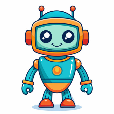 Cute cartoon robot. Vector illustration. Isolated on white background.のイラスト素材