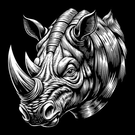 Rhino head vector illustration. Black and white design for t-shirt.のイラスト素材