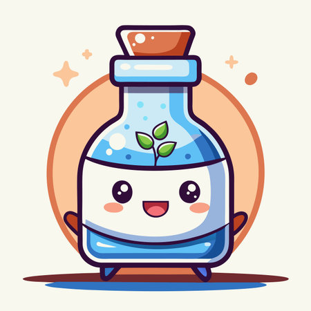 Cute cartoon bottle with plant inside. Vector flat design illustration.のイラスト素材