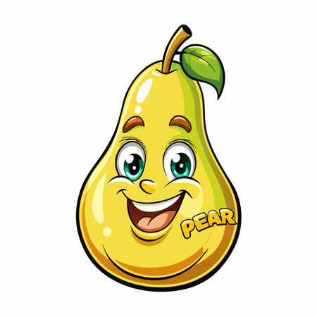 Funny smiling pear cartoon character. Vector illustration isolated on white background.のイラスト素材
