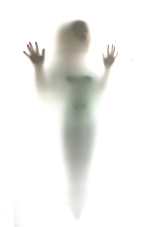 Mystic silhouette of man asking for helpの写真素材